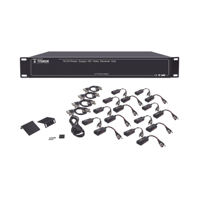 Kit de TRANSCEPTOR ACTIVO DE 16 Canales / VIDEO+PODER en un solo Cable UTP / 150m en 4K, 200m en 5 MP/ Envía 36 Vcc y recibe 12 Vcc / TODO INCLUIDO PARA RACK / Compatible con cámaras HD-TVI/CVI/AHD/CVBS / Instalación Limpia