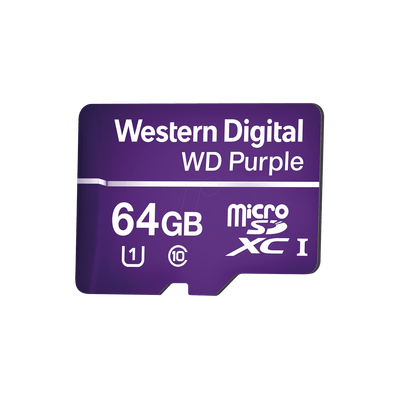 Memoria microSD de 64GB PURPLE, Especializada Para Videovigilancia, 10 VECES MAYOR DURACIÓN, 3 AÑOS DE GARANTIA