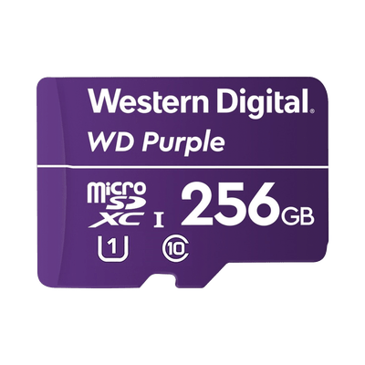 Memoria microSD de 256 GB PURPLE, Especializada Para Videovigilancia, 10 VECES MAYOR DURACIÓN, 3 AÑOS DE GARANTIA