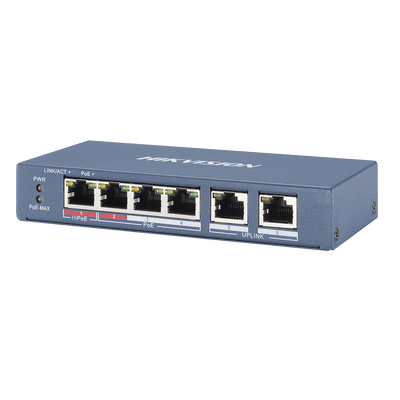 Switch PoE+ / No Administrable / 3 Puertos 10/100 Mbps 802.3 af/at (30 W) + 1 Puerto 10/100 Mbps Hi-PoE (60 W) / 2 Puertos 10/100 Mbps Uplink / Modo Extendido hasta 300 Metros / 60 W