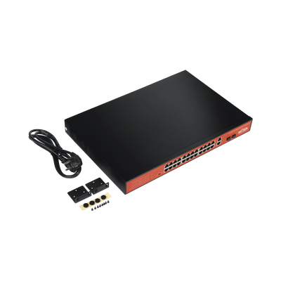 Switch PoE (802.3af/at/bt) / No administrable de largo alcance / Hasta 250m / Con 24 x 10/100Mbps + 2 x SFP Gigabit Combo / 250 W - Image 3