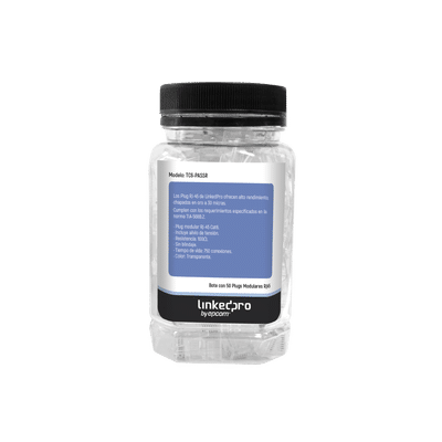 Bote con 50 Plugs Pass through RJ45 Cat6 sin blindaje, con alivio de tensión incluido, chapado de oro a 30 micras para durabilidad extrema - Image 2