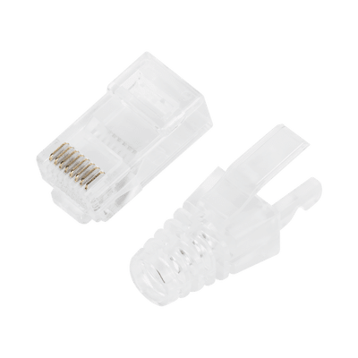 Bote con 50 Plugs Pass through RJ45 Cat6 sin blindaje, con alivio de tensión incluido, chapado de oro a 30 micras para durabilidad extrema - Image 3