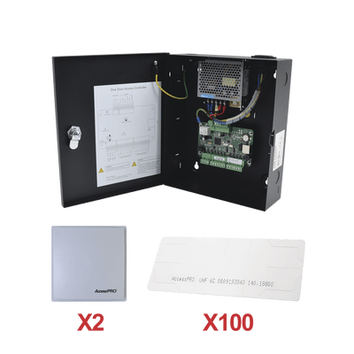 Kit para automatizar 2 ACCESOS VEHICULARES con STICKERS en Parabrisas de vehiculos / Incluye Panel, 2 lectores y 100 stickers / Software IVMS4200 incluido