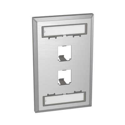 Placa de Pared Vertical, de Acero Inoxidable, Salida Para 2 Puertos Mini-Com, Con Espacios Para Etiquetas - Image 2