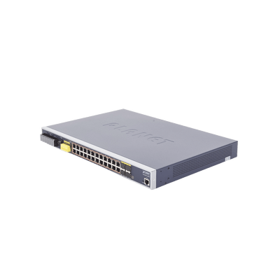 Switch PoE Industrial Capa 3, Con 24 Puertos PoE Gigabit  802.3af/at, 4 Puertos SFP Compartidos 100 / 1000X, Soporta temperaturas extremas de -40 ~ 75°C