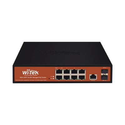 Switch Administrable de 8 puertos Gigabit Ethernet con PoE 802.3 af/at y 24V Pasivo + 2 SFP Gigabit, 150 W