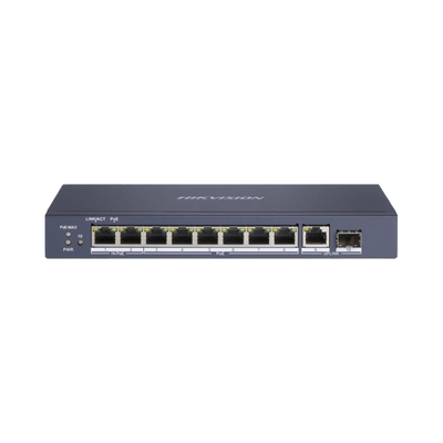 Switch PoE+ / No Administrable / 7 Puertos 1000 Mbps 802.3 af/at (30 W) / 2 Puertos 1000 Mbps Hi-PoE (90 W) / 1 Puertos 1000 Mbps Uplink / 1 Puerto SFP / Modo Extendido hasta 300 Metros / 110 Watts