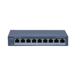 Switch PoE+ / Monitoreable / 8 Puertos 10/100 Mbps PoE+ / 1 Puerto 1000 Mbps de Uplink / Configuración Nube Hik-PartnerPro / Modo Extendido hasta 300 Metros / 110 W