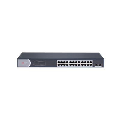 Switch Gigabit PoE+ / Administrable / 24 Puertos 1000 Mbps PoE+ / 2 Puertos SFP / Configuración Remota desde Hik-PartnerPro / PoE Extendido 250 Metros / 370 Watts
