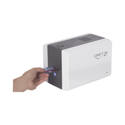 Impresora de Tarjetas Semi- automática SMART21 / Ingreso de Tarjetas Manual/Incluye Ribbon, Software y 100 Tarjetas PVC - Image 2
