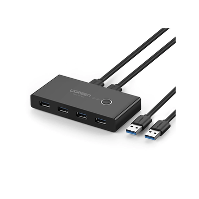Conmutador USB para Compartir 4 Puertos USB 3.0 a 2 PC Ìs | Cambio Mediante Botón | Incluye Dos Cables USB de 1.5 m | ABS | Permite que 2 Usuarios Compartan 4 Dispositivos Periféricos USB3.0, como una impresora, un escáner, etc.