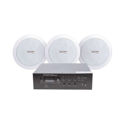 KIT de Amplificador de 120W para Escritorio | 3 Altavoces de Plafón de 5.5in | 3.75 - 30W | Sistema 70/100V