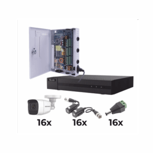 KIT TurboHD 1080p / DVR 16 Canales / 16 Cámaras Bala Policarbonato con Microfono (exterior 2.8 mm) / Transceptores / Conectores / Fuente de Poder Profesional