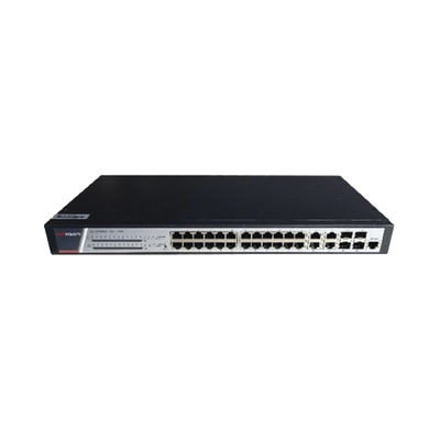Switch Gigabit PoE+ / Administrable / 24 Puertos 1000 Mbps PoE+ / 4 Puertos 1000 Mbps + 4 Puertos SFP de Uplink / 370 Watts / Soporta IGMP