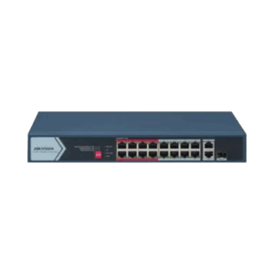 Switch PoE+ / No Administrable / 16 Puertos 10/100 Mbps PoE+ / 2 Puertos 1000 Mbps Uplink / 1 Puerto SFP Uplink / Modo Extendido hasta 300 Metros / 130 W