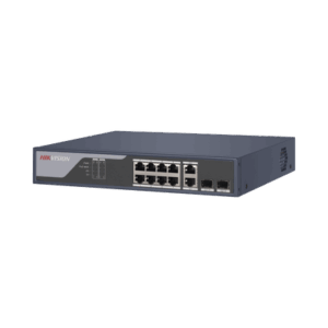 Switch PoE+ / Administrable / Uso en Rack / 8 Puertos 10/100 PoE+ /  2 Puertos 1000 Mbps Uplink  / 2 Puertos SFP / Configuración Nube desde Hik-PartnerPro / Modo Extendido hasta 300 Metros / 125 W