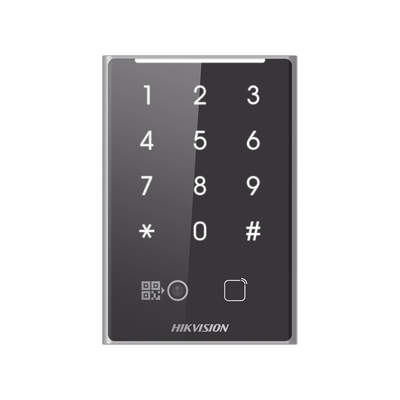 Lector de Tarjetas PROX EM y de Códigos QR / Teclado para Contraseña / Compatible con Controladores DSK2600 Series Hikvision / Comunicación RS485 y WIEGAND