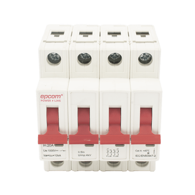 Protección Térmica 4P, 20A,  Corriente Directa  1000 Vcc para Aplicación Fotovoltaica Montaje Riel DIN