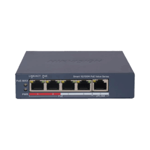 Switch PoE+ / Administrable / 4 Puertos 10/100 Mbps PoE+ / 1 Puerto 10/100 Mbps Uplink / Configuración Nube Hik-PartnerPro / Modo Extendido hasta 300 Metros /  45 W
