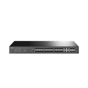 Switch de Fibra Óptica L2+ Omada / 24 puertos SFP 1GE / 4 Puertos Combinados SFP+/RJ45 Gigabit / 2 Puertos Consola RJ45|micro-SUB / Administración Centralizada Omada o Stand-Alone / Compatile con IPv6 /  Multicast IGMP