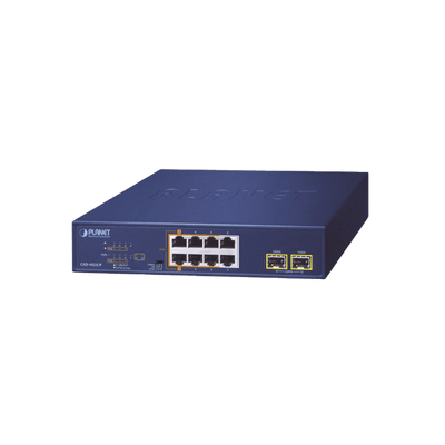 Switch PoE No Administrable de Escritorio, 2 Puertos Gigabit 802.3bt, 4 Puertos Gigabit 802.3at, 2 Puertos 10/100/1000, 2 Puertos SFP Gigabit.