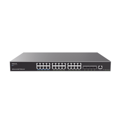 Switch Capa 3 PoE+ Administrable / 24 puertos 10/100/1000 Mbps + 4 Puertos SFP+ de 10 Gigabits / Hasta 360W / Compatible con GWN Cloud.
