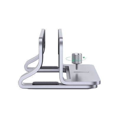 Soporte Vertical para Laptop / Adecuado para escritorio / Anchura Ajustable (12-26mm) / Amplia compatibilidad / Anti-Arañazos / Anti-Deslizante /Ajustable Mediante Tornillos / Color Plata / Aluminio + Silicona - Image 3