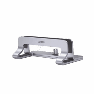 Soporte Vertical para Laptop / Adecuado para escritorio / Anchura Ajustable (12-26mm) / Amplia compatibilidad / Anti-Arañazos / Anti-Deslizante /Ajustable Mediante Tornillos / Color Plata / Aluminio + Silicona