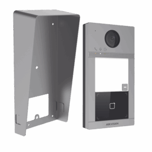 Kit Videoportero + Carcasa protectora IP 2 Megapixel / Llamada y Apertura Remota desde App Hik-Connect / PoE / Exterior IP65 + Antivandalico IK08 / 1 Departamento / Apertura con Tarjeta / Soporta 2 Puertas y hasta 6 Monitores