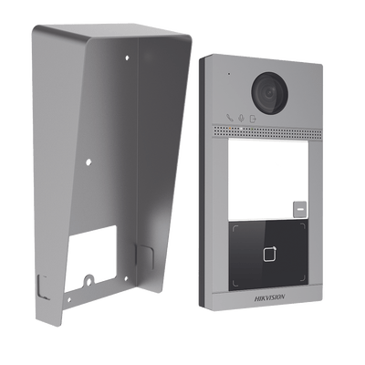 Kit Videoportero + Carcasa protectora IP 2 Megapixel / Llamada y Apertura Remota desde App Hik-Connect / PoE / Exterior IP65 + Antivandalico IK08 / 1 Departamento / Apertura con Tarjeta / Soporta 2 Puertas y hasta 6 Monitores