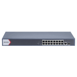 Switch Gigabit PoE+ / Monitoreable / 16 Puertos 1000 Mbps PoE+ / 1 Puerto 1000 Mbps de Uplink / 1 Puerto SFP /  Configuración Nube desde Hik-PartnerPro / Modo Extendido hasta 300 Metros / 130 Watts