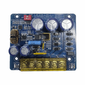 6 o 12  o 24 Vcc @ 4 A / Fuente tipo tarjeta/ 1 salida / requiere transformador de entrada  / capacidad de baterías / baterías no incluidas.