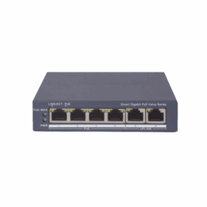 Switch Gigabit PoE+ / Administrable / 4 Puertos 1000 Mbps PoE+ / 2 Puertos 1000 Mbps Uplink / Configuración Nube Hik-PartnerPro / Modo Extendido hasta 300 Metros / 45 Watts