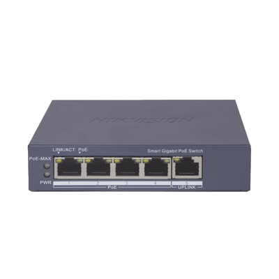 Switch Gigabit PoE+ / Administrable / 4 Puertos 1000 Mbps PoE+ / 1 Puerto 1000 Mbps Uplink / Configuración Nube Hik-PartnerPro / Modo Extendido hasta 300 Metros / 60 Watts