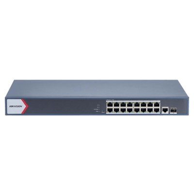 Switch Gigabit PoE+ / Administrable / 16 Puertos 1000 Mbps PoE+ / 1 Puerto 1000 Mbps de Uplink / 1 Puerto SFP /  Configuración Nube desde Hik-Partner Pro / Modo Extendido hasta 300 Metros / 230 Watts