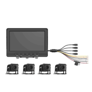 Sistema de Monitoreo Local / 4 Cámaras 1080p para Exterior (IP68) y Pantalla LCD de 7" a Color / Memoria Micro SD de 64 GB (Expandible a 512 GB) / Soporta Cambio de Cámara al Dar Reversa al Vehiculo / Accesorios de Instalación