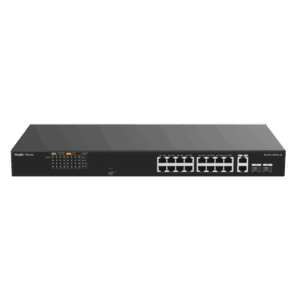 Switch PoE+ 120 Watts, No Administrable Ideal para CCTV, 16 Puertos 10/100, 2 Uplinks Gigabit y 2 SFP, Carcasa Metálica