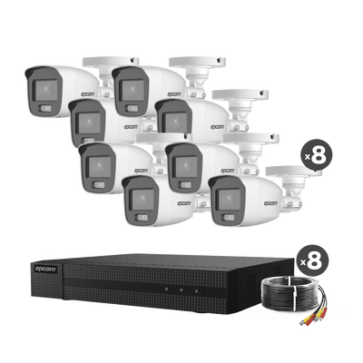 Kit TurboHD 1080p / DVR 8 Canales / 8 Cámaras Bala ColorVu con Microfono Integrado / Fuente de Poder / Accesorios de Instalación