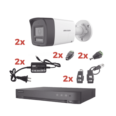 Kit Audio Bidireccional TurboHD 1080p / DVR 4 Canales / 2 Cámaras Bala (Exterior) con Bocina y Microfóno Integrado / 2 Fuentes de Poder / Accesorios