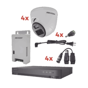 Kit Audio Bidireccional TurboHD 1080p / DVR 4 Canales / 4 Cámaras Eyeball (Exterior) con Bocina y Microfóno Integrado / 1 Fuente de Poder / Accesorios