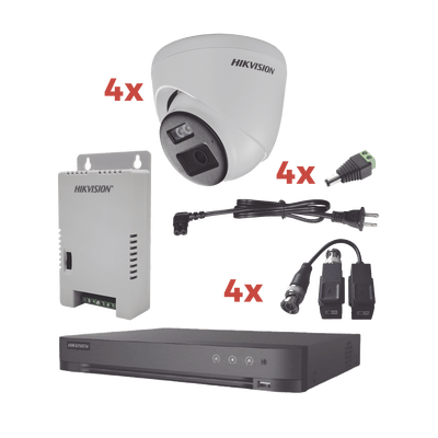 Kit Audio Bidireccional TurboHD 1080p / DVR 4 Canales / 4 Cámaras Eyeball (Exterior) con Bocina y Microfóno Integrado / 1 Fuente de Poder / Accesorios