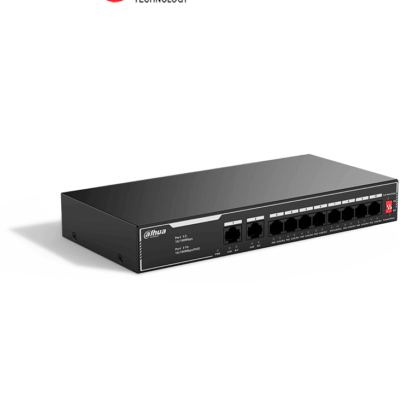 DAHUA SF1010LP - Switch PoE de 10 Puertos Fast Ethernet/ 8 Puertos PoE 10/100 / 65 Watts Totales / 2 Puertos Uplink RJ-45/ PoE watchdog/ Hasta  250 metros/ Switching 12 Gbps/ Protección Contra Descargas