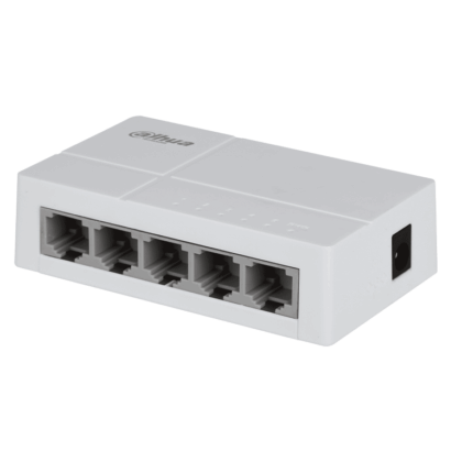 DAHUA DH-SF1005L - Switch para Escritorio 5 Puertos Fast Ethernet con velocidad de transmisión de 10/100 Mbps en un diseño compacto. Su capa 2 soporta un switching de hasta 1 Gbps y una velocidad de reenvío de 0.744 Mbps. #SwitchDpxv #VolDH