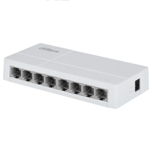 DAHUA DH-SF1008L - Switch de Escritorio con 8 puertos Fast Ethernet (10/100 Mbps), diseño compacto de capa 2, con capacidad de switching de 1.6 Gbps y velocidad de reenvío de paquetes de 1.19 Mpps. Ideal para redes eficientes y compactas.