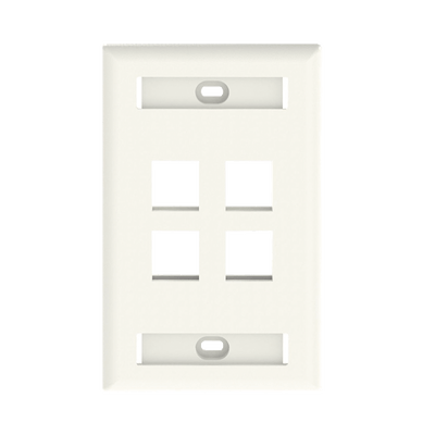 Placa de Pared Vertical, Salida Para 4 Puertos Keystone, Con Espacios Para Etiquetas, Color Banco Mate
