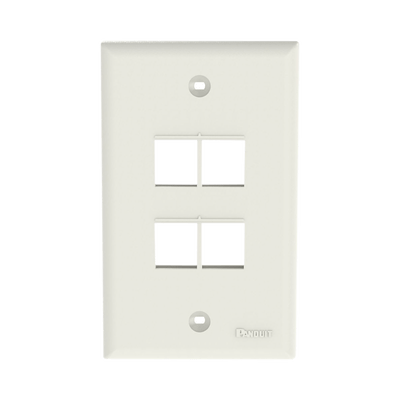 Placa de Pared Vertical, Salida Para 4 Puertos Keystone, Color Blanco Mate