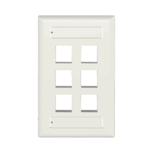 Placa de Pared Vertical, Salida Para 6 Puertos Keystone, Con Espacios Para Etiquetas, Color Blanco Mate