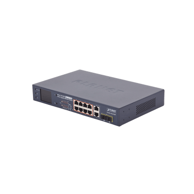 Switch PoE+ / Distancia 250 Metros / 8 Puertos + 2 Combo TP/SFP Gigabit y Pantalla LCD Para Monitoreo