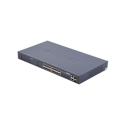 Switch No Administrable PoE+ Extender, Aislamiento VLAN de 16 Puertos +, 2 Combo TP/SFP Gigabit y Pantalla